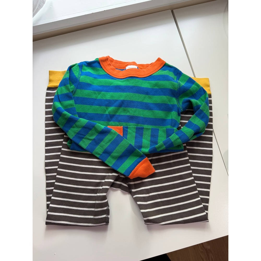 Hanna Andersson Pajama Set 120cm/6-7 Multi Color Striped Organic Cotton Mismatch
